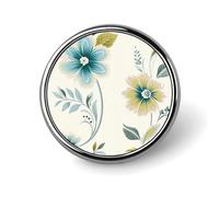 Real Image of Donkey Lapel Pin Fashion Brooch Pin Cute Button Badges Round Button Pins Enamel Pins Metal Pinback for Hat Shirt Clothing Bags Decoration, Blue and Green Flowers, Circular