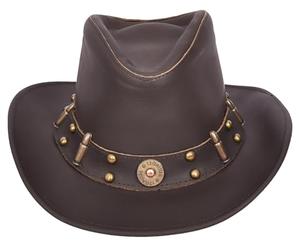 Real Leather Bullet Ornament Cowboy Western Australian Bush Hat HL3345 Brown (UK, Alpha, M, Brown)