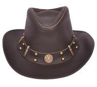 Real Leather Bullet Ornament Cowboy Western Australian Bush Hat HL3345 Brown (UK, Alpha, XL, Brown)