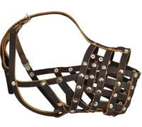 Real Leather Cage Basket Secure Dog Muzzle - Great Dane, Saint Bernard, Mastiff (Circumference 18.5", Snout Length 4.7")
