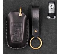 Real Leather Car Key Case Cover For Lincoln MKC MKZ MKX Navigator Continental (Black)