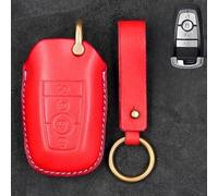 Real Leather Car Key Case Cover For Lincoln MKC MKZ MKX Navigator Continental (Red)