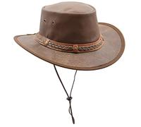 Real Leather Cowboy Hat with Removable Chin Strap Aussie Autralian Bush Style HL001 Brown L
