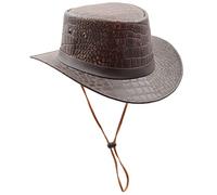 Real Leather Cowboy Hat with Removable Chin Strap Croc Print Aussie Autralian Bush Style HL002 Brown M