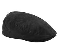 Real Leather Flat Cap Newsboy Ivy Peaked Gatsby Golf Cabbie Hat (Black Suede, 58)