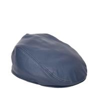 Real Leather Flat Cap Newsboy Ivy Peaked Gatsby Golf Cabbie Hat (UK, Alpha, L, Blue)