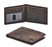 Real Leather Mens Bifold Wallet RFID Blocking Slim Minimalist Front Pocket - Thin & Stylish with ID Window in Gift Box (Crazy Horse, Coffee)