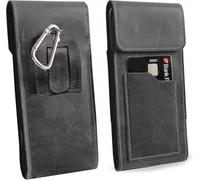 Real Leather Vertical Hip Belt Bag Suitable for Doogee Fire 3 Pro, Belt Bag with Snap Hook, Clip and Loop, Side Horizontal Protective Case, Leather Case, XL Black