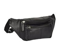 Real Leather Waist Bum Bag Slim Travel Money Pouch Pack Barcelona (Black)