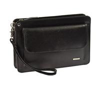 Real Leather Wrist Clutch Bag Wristlet Money Organiser Pouch 'MONTREAL' Black 24x15x5 cm