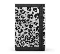 Real Leopard Skin Animal Black White Texture Trifold Wallet, Stylish Purse with Keychain, Credit Pass Case Card-Holder for Crash Bills Receipts Women Men 5 x 3.3 x 0.2 Inch