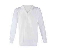 REAL LIFE FASHION LTD Adult Ribbed Knitted 7G Soft Warm Cardigan Top Mens White Sleeveless Sweater Top Knitted Bowling Jumper Top Adult Long Sleeves Winter Sweater