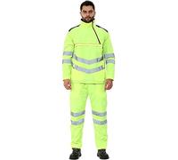 REAL LIFE FASHION LTD Adults Hi Vis Contrast Panel Hooded Sweatshirt and Trousers Set Waterproof Tracksuit Mens High Visibility 2pcs Rainsuit Outdoor Work Reflective Tape Suit (Yellow/Navy 3X-Large)