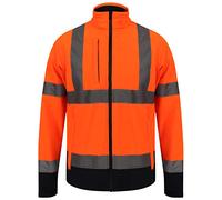 REAL LIFE FASHION LTD Adults Zip Up Hi Vis Turtle Neck Sweater Long Sleeve Soft Shell Work Jacket Mens High Visibility Coats Unisex Utility Work Hi Viz Reflective Tape Sweatshirt (Orange/Navy Medium)