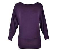 REAL LIFE FASHION LTD Ladies Batwing Long Sleeves Off Shoulder Top Baggy Shirt Women Plain and Printed Batwing Top Casual Wear Winter Warm Fancy Party Top UK Plus Sizes 8 to 26 Purple