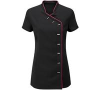 Ladies Short Sleeve Cross Body Hairdressing Beauty Spa Tee Top Nail Salon Tunic Shirt Massage Therapist Work Top Womens Work Wear Uniform Fancy Tunic Top (Black/Hot Pink UK 10)