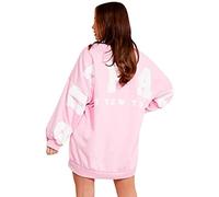 REAL LIFE FASHION LTD Ladies Buffalo New York Slogan Long Sleeve Casual Crew Neck Sweatshirt Women’s Pullover City New York Buffalo Slogan Print Oversized Jumper Baggy Tops (Pink, UK 14)