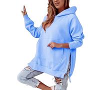 REAL LIFE FASHION LTD Ladies Casual Loose Solid High Neck Medium And Long Hoodies with Hem Side Slit Sweatshirts Women’s Long Sleeve Lightweight Blouse Plus Size Oversized Hoodies (Sky Blue, UK 12)