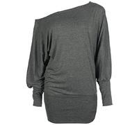 REAL LIFE FASHION LTD Womens Batwing Long Sleeve Off Shoulder Top Baggy Shirt Ladies Winter Wear Loose Fit Casual Jumper Top Charcoal UK 20-22