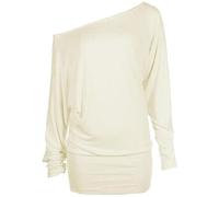 REAL LIFE FASHION LTD Ladies Long Batwing Sleeve Top Off Shoulder Tunic Shirt Womens Casual Wear Loose Fit Slash Neck Baggy Jumper Top Cream UK 16-18