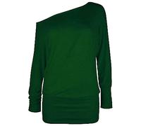 REAL LIFE FASHION LTD Ladies Long Batwing Sleeve Top Off Shoulder Tunic Shirt Womens Casual Wear Loose Fit Slash Neck Baggy Jumper Top Bottle Green UK 12-14