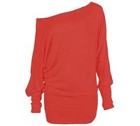 REAL LIFE FASHION LTD Ladies Long Batwing Sleeve Top Off Shoulder Tunic Shirt Womens Casual Wear Loose Fit Slash Neck Baggy Jumper Top Rust UK 20-22