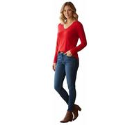Real Life Fashion LTD Ladies Long Sleeve Basic Tee Top V Neck Classic Shirt Office Formal Blouse Top Womens Casual Plain Wear Slim Fit Tunic Shirt V Neck Plain Tunic Shirts Tunic Top Red