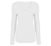 REAL LIFE FASHION LTD Ladies Long Sleeve Basic Tee Top V Neck Classic Shirt Office Formal Blouse Top Womens Casual Plain Wear Slim Fit Tunic Shirt V Neck Plain Tunic Shirts Tunic Top White UK 08-10