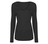 Real Life Fashion LTD Ladies Long Sleeve Basic Tee Top V Neck Classic Shirt Office Formal Blouse Top Womens Casual Plain Wear Slim Fit Tunic Shirt V Neck Plain Tunic Shirts Tunic Top Black