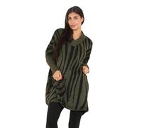 REAL LIFE FASHION LTD Ladies Long Sleeve Jumper Zebra Stripes Knitted Sweater Loose Fit Sweatshirt Top Womens Plus Size Tunics Loungewear Pullover Baggy Shirt Winter Warm Printed Top (Khaki UK 24-26)