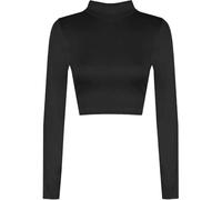 REAL LIFE FASHION LTD Womens Polo Neck Cropped Top Ladies Long Sleeve Turtle Neck Slim Fit Plain Crop Top Basic Shirt Top Casual Summer Wear Fancy Party Beach Wear Cropped Top Plus Size 8-14 Black