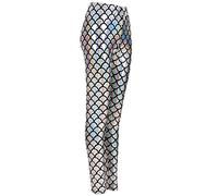 REAL LIFE FASHION LTD. Ladies Mermaid Fish Scale Leggings Girls Stretch Shiny Slim fit Pants Leggings#(Silver Mermaid Shiny Legging#UK 12-14#Womens)