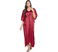 REAL LIFE FASHION LTD Womens Silk Long Maxi Plain Nightwear Dress Ladies Kimono Sleeve Long Nightdress Silk Satin Kaftan with Drawstring Night Maxi Caftan Plus Sizes UK 8 To 22 Wine