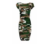 REAL LIFE FASHION LTD Ladies Plus Size Scoop Neck Bodycon Midi Dress Cap Sleeve Slim Fit Summer Dress Women’s Elegant Plain Casual Party Evening Wear Stretchy Fitted Midi Dress Sizes 8-26 Camouflage