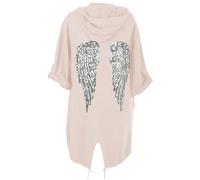 REAL LIFE FASHION LTD Ladies Sequin Angel Wings Back Oversized Baggy Longline Hoodie Top Womens Long Sleeve Pull Over Two Side Pockets Party Wear Sweatshirt Cardigans UK 8 to 22