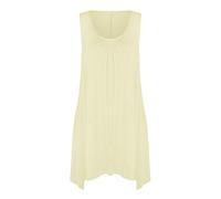 REAL LIFE FASHION LTD Ladies Sleeveless Hanky Hem Top Women Plain Gathered Top Scoop Neck Tunic Shirt Flared Vest Top Cream