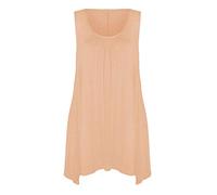 REAL LIFE FASHION LTD Ladies Sleeveless Hanky Hem Top Women Plain Gathered Top Scoop Neck Tunic Shirt Flared Vest Top Peach