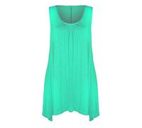 REAL LIFE FASHION LTD Ladies Sleeveless Hanky Hem Top Women Plain Gathered Top Scoop Neck Tunic Shirt Flared Vest Top Mint