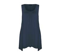 REAL LIFE FASHION LTD Ladies Sleeveless Hanky Hem Top Women Plain Gathered Top Scoop Neck Tunic Shirt Flared Vest Top Navy