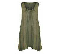 REAL LIFE FASHION LTD Ladies Sleeveless Hanky Hem Top Women Plain Gathered Top Scoop Neck Tunic Shirt Flared Vest Top Khaki