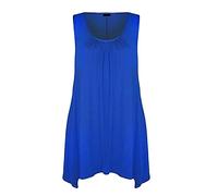 REAL LIFE FASHION LTD Ladies Sleeveless Hanky Hem Top Women Plain Gathered Top Scoop Neck Tunic Shirt Flared Vest Top Royal Blue