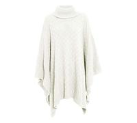 REAL LIFE FASHION LTD Ladies Turtle Neck Grid Basket Knitted Cape Shawl Womens Wrap Polo Jumper Poncho#(Cream Basket Knitted Polo Cape Shawl#UK 12-14#Womens)