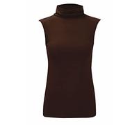 REAL LIFE FASHION LTD Ladies Turtle Polo Neck Jumper Women Sleeveless Roll Neck Jumper Plain High Neck Top Casual Wear Stretch Fitted Top T-Shirt Plus Sizes Brown