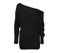 REAL LIFE FASHION LTD Ladies Womens New Off The Shoulder Batwing Long Sleeve Jersey Plain Top in UK 6 8 10 12 Black