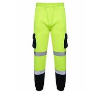 REAL LIFE FASHION LTD Mens Hi Viz 2 Band Reflective Tape Waterproof Rain Hi Vis Safety Over Trouser Work Wear Elasticated Waistband Bottoms Pants High Visibility Pants Two Tone Trousers
