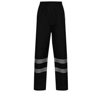 REAL LIFE FASHION LTD Mens Hi Vis Reflective Tape Fleece Trousers Waterproof Cotton Pants Adults Hi Viz Work Two Tone Trousers (Waterproof Trousers Black Large)
