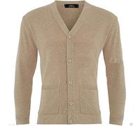 REAL LIFE FASHION LTD Mens Plain Knitted V Neck Button Cardigan Adult Long Sleeves 2 Pocket Down Fine Cotton Sweater Casual Wear Plain Knitwear Warm Cardigan Plus Size S-5XL Beige