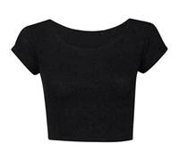 Real Life Fashion LTD New Women's Cap Sleeve Crop TOP Ladies Round Neck Stretch Plain Printed Soft Stretch and Comfortable Material Vest TOP Size UK 8-14 Black