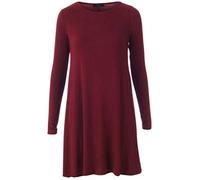 REAL LIFE FASHION LTD New Womens Long Sleeve Plain Swing Smock Dress Wine