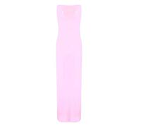 REAL LIFE FASHION LTD New Womens Muscle Racer Shaped Back Sleeveless Round Scoop Dresses Ladies Vest Long Stretch Maxi Plain Dress Summer Wear Maxi Dress Plus Size Baby Pink